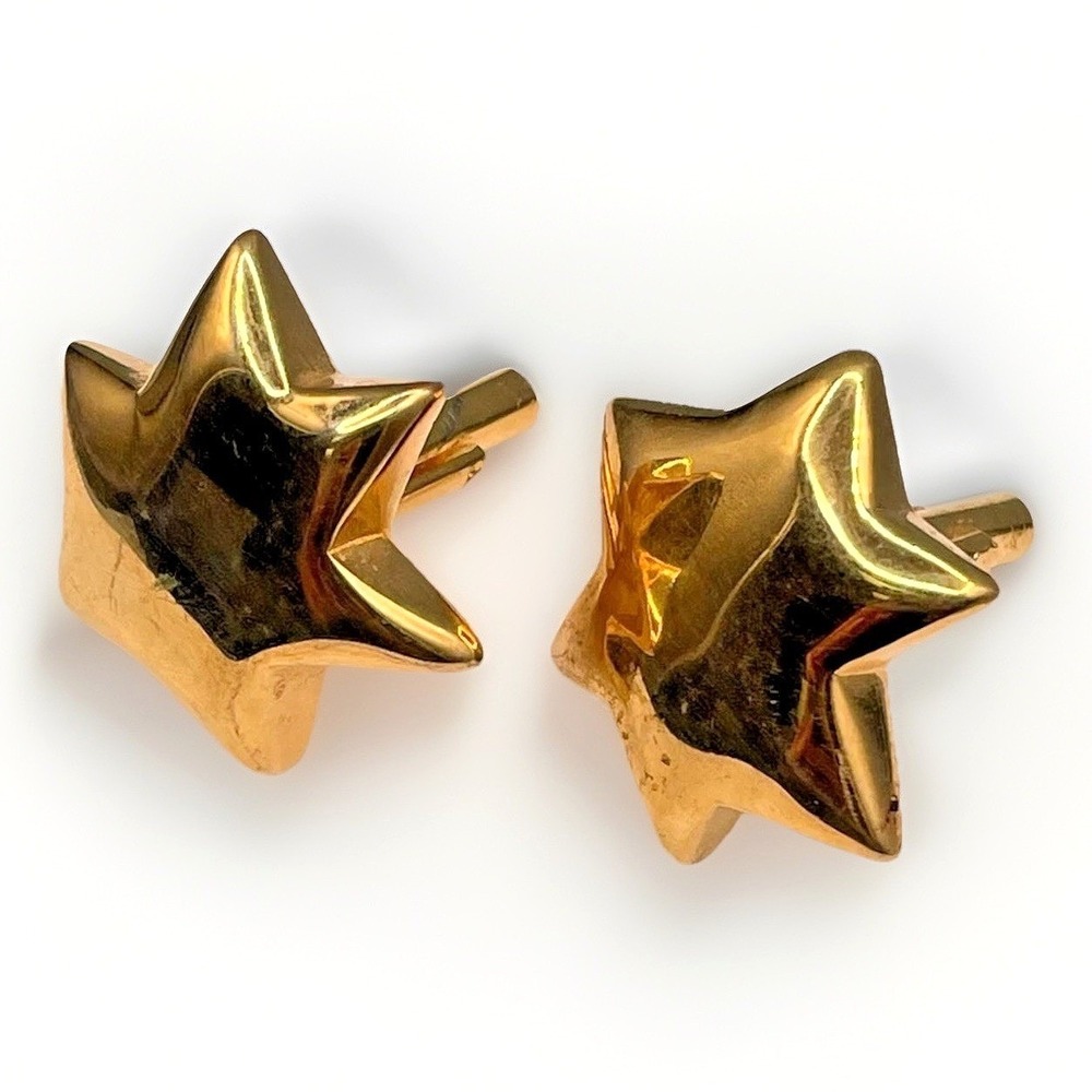 Gold‎ Tone 3D Star Cufflinks Celestial Novelty Women's Formal Accessories Retro
